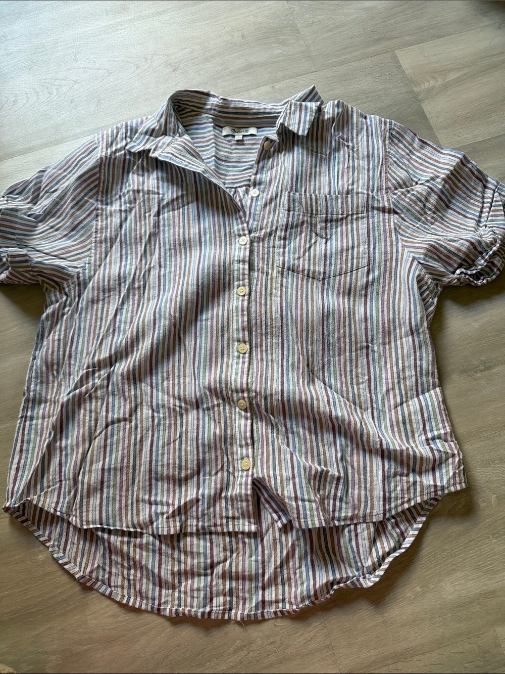 Madewell Multicolor Vertical Stripe Short-Sleeve Button-Down Shirt size medium